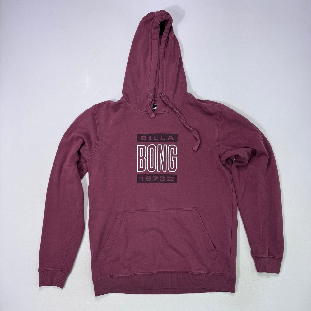 Billabong Mens Hoodie Medium Maroon Graphic Logo Pullover Sweatshirt Outdoor